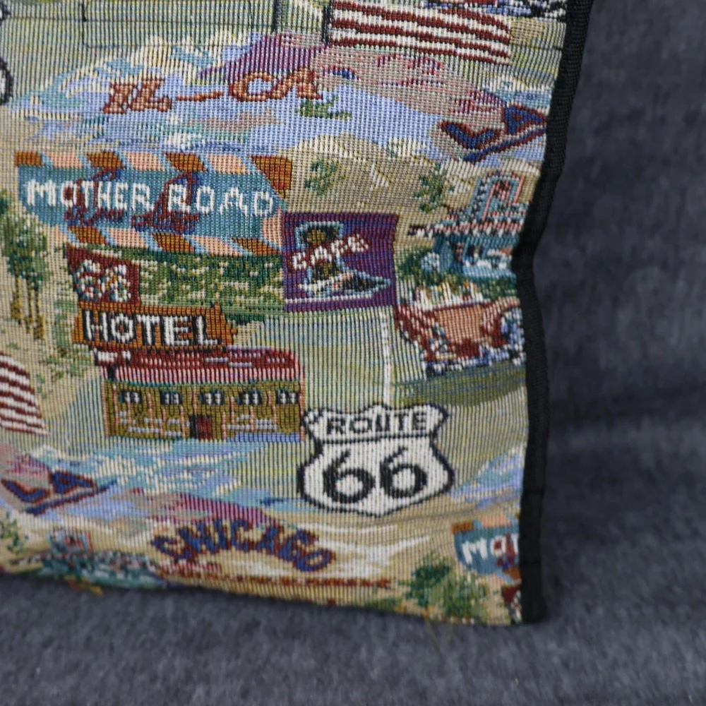 Route 66 Mother Road Tapestry Tote Bag Multicolor Travel Shoulder Zip Top Purse